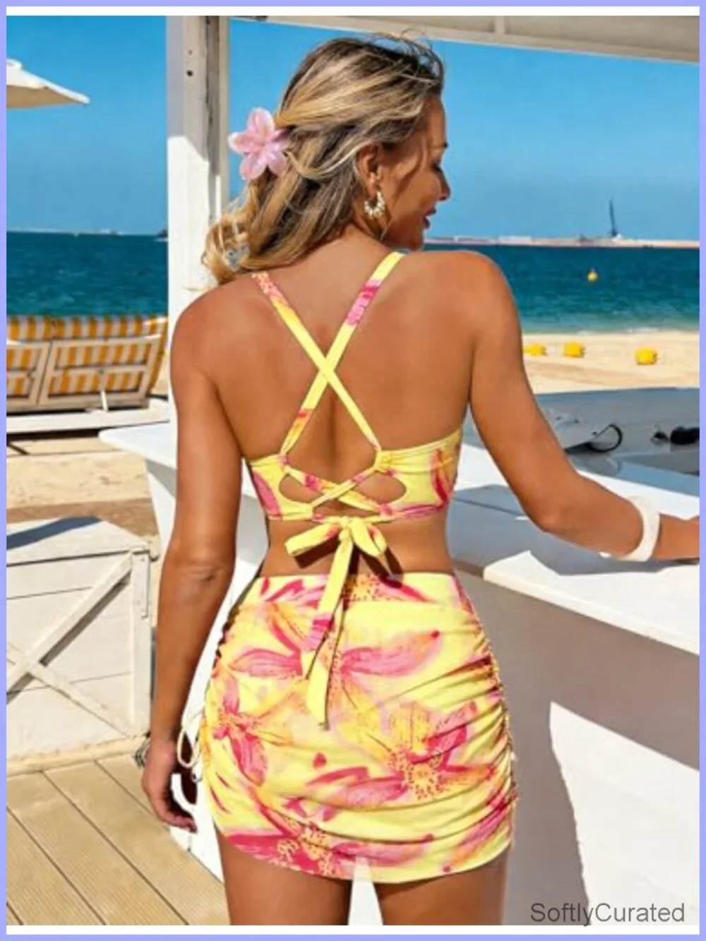 High Waisted Tummy Control Bikini Set with Metal Twist Detail and Sarong Wrap